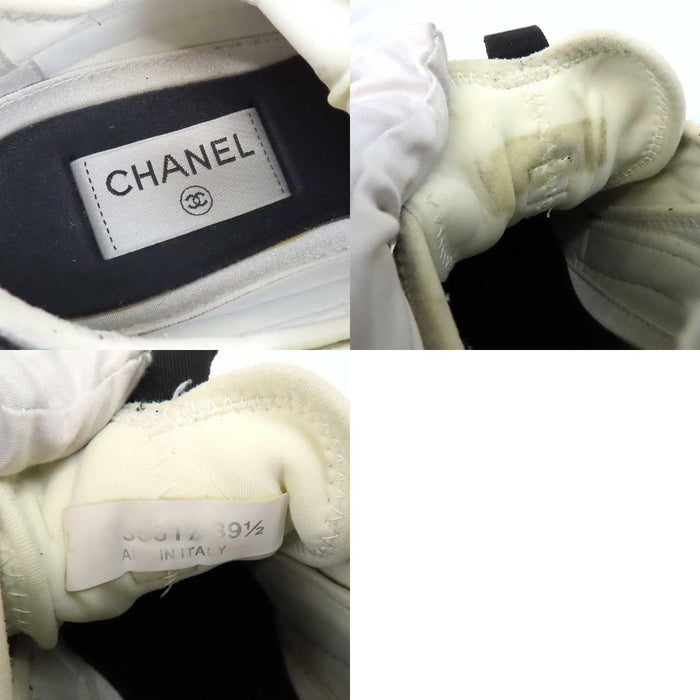 CHANEL 
COCO CC logo gold-tone metal lace-up 
Coco Mark leather fabric sneakers