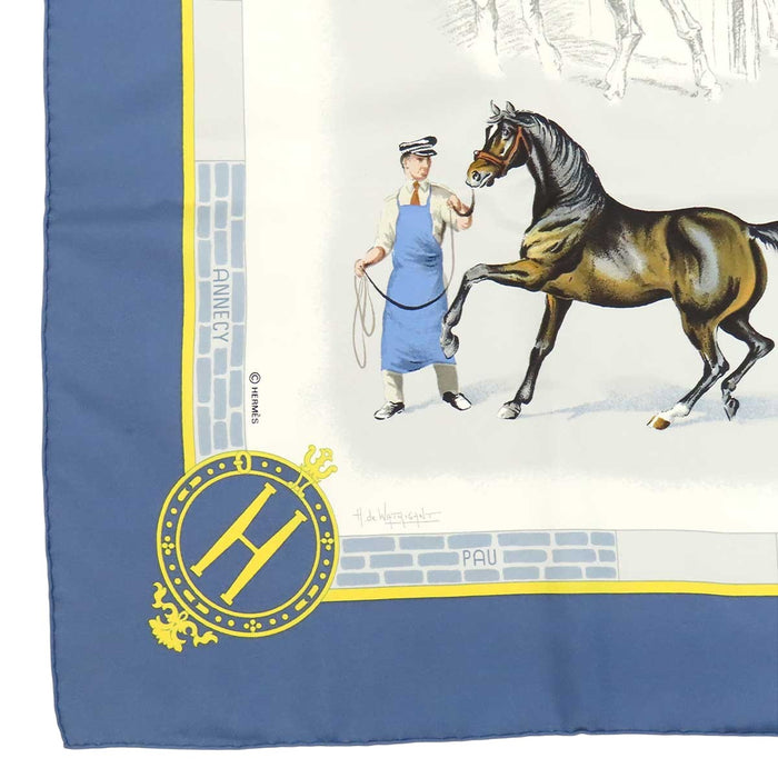HERMES 
スカーフ 大判 シルク 
カレ 90 LES HARAS NATIONAUX 国立種馬飼育場