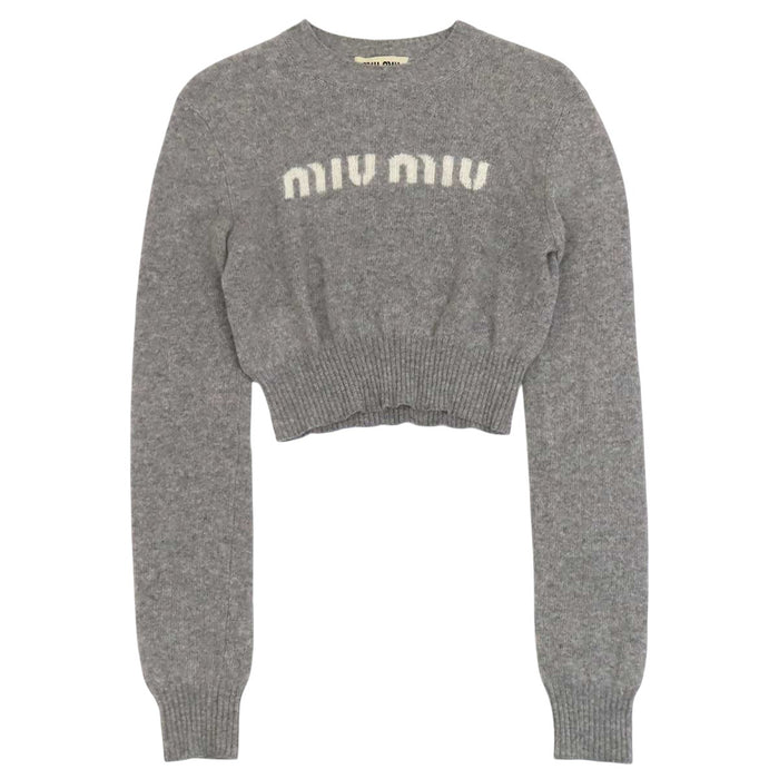 MIUMIU 
ウール カシミヤ混 クルーネック 
ロゴ クロップド ニット