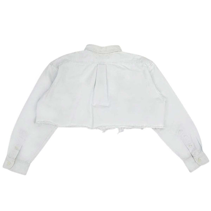 MIUMIU 
Logo raw-edge cotton long-sleeve 
Cropped denim shirt