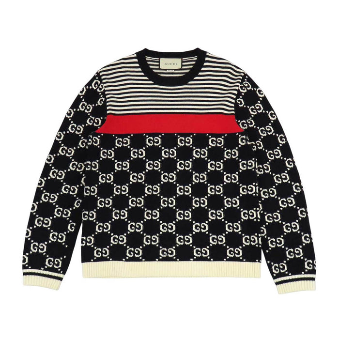 GUCCI 
ロゴ クルーネック 
GG ストライプ コットン ニット