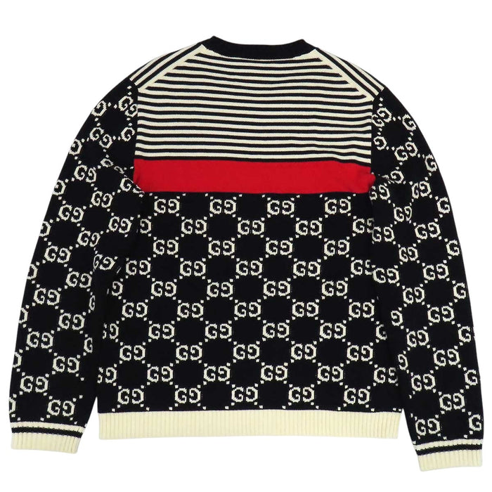 GUCCI 
ロゴ クルーネック 
GG ストライプ コットン ニット