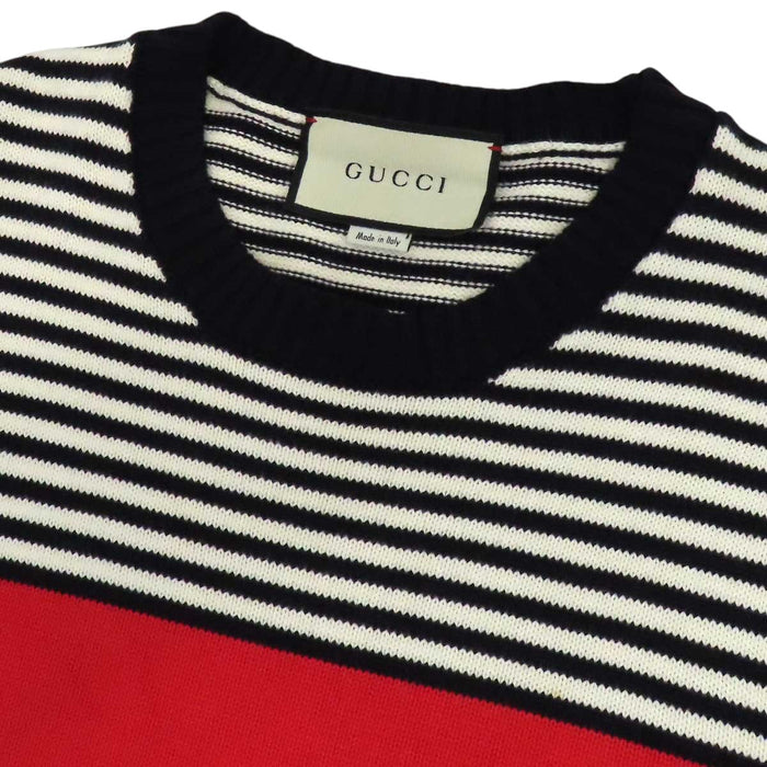 GUCCI 
ロゴ クルーネック 
GG ストライプ コットン ニット