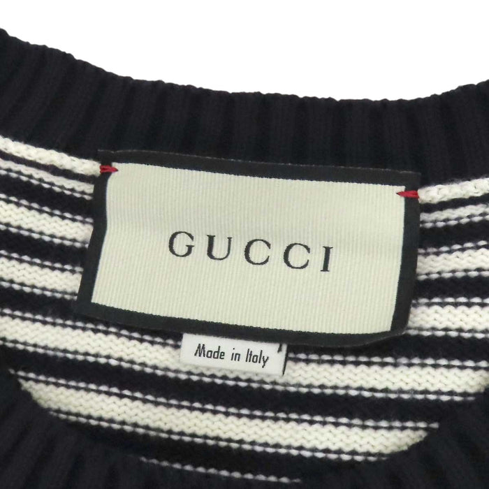 GUCCI 
ロゴ クルーネック 
GG ストライプ コットン ニット