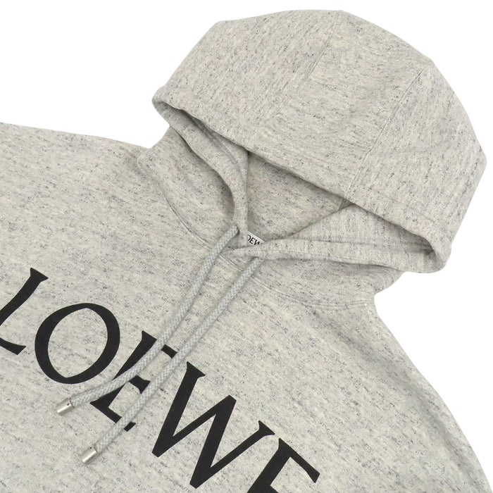 LOEWE 
コットン スウェット 裏起毛 シルバーカラー 
ロゴ プリント フーディ