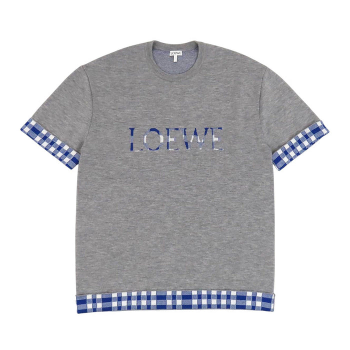 LOEWE 
チェック柄 ショートスリーブ クルーネック 
ロゴ 半袖 ニット