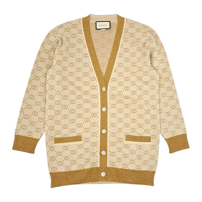 GUCCI 
GG ラメ ウール ロゴ ボタン 
インターロッキングG ロング ニット カーディガン