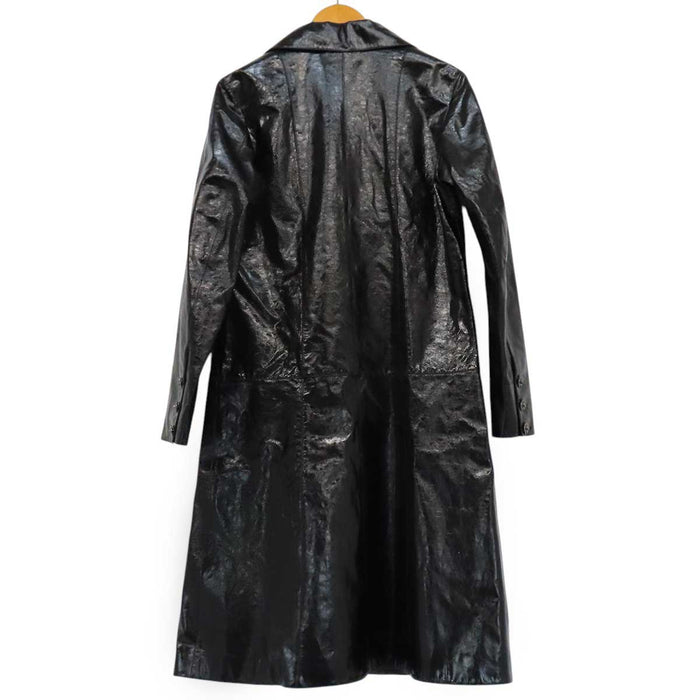CHANEL 
COCO CC camellia calfskin Coco button 
Coco logo leather coat