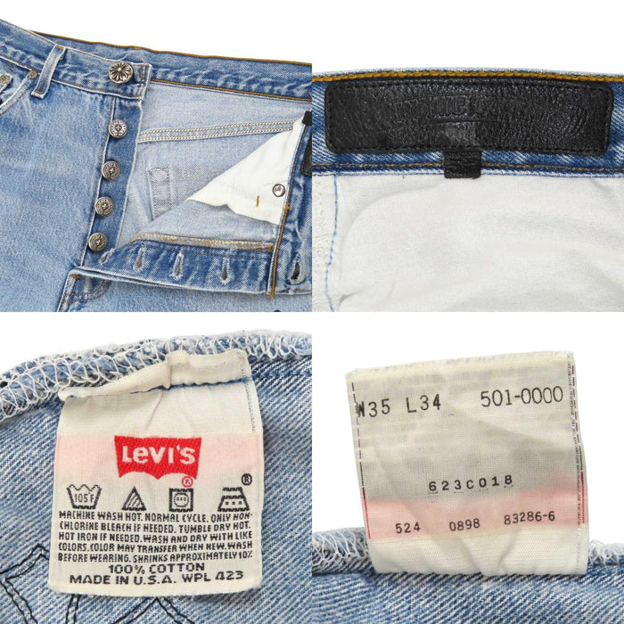 CHROME HEARTS 
Levi's custom CH scroll label silver 
Levi's 501 cross-patch denim pants