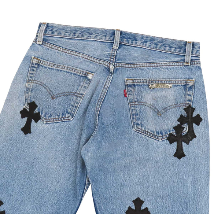 CHROME HEARTS 
Levi's custom CH scroll label silver 
Levi's 501 cross-patch denim pants