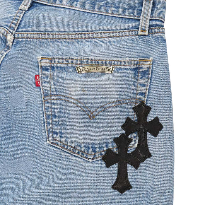CHROME HEARTS 
Levi's custom CH scroll label silver 
Levi's 501 cross-patch denim pants
