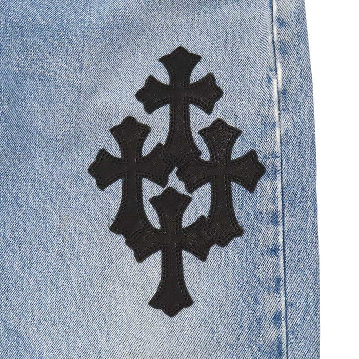 CHROME HEARTS 
Levi's custom CH scroll label silver 
Levi's 501 cross-patch denim pants