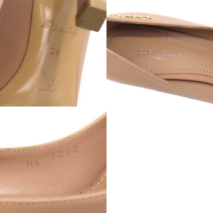LOUIS VUITTON 
LV ロゴ ゴールドカラーメタル 
レザー ハイヒール パンプス