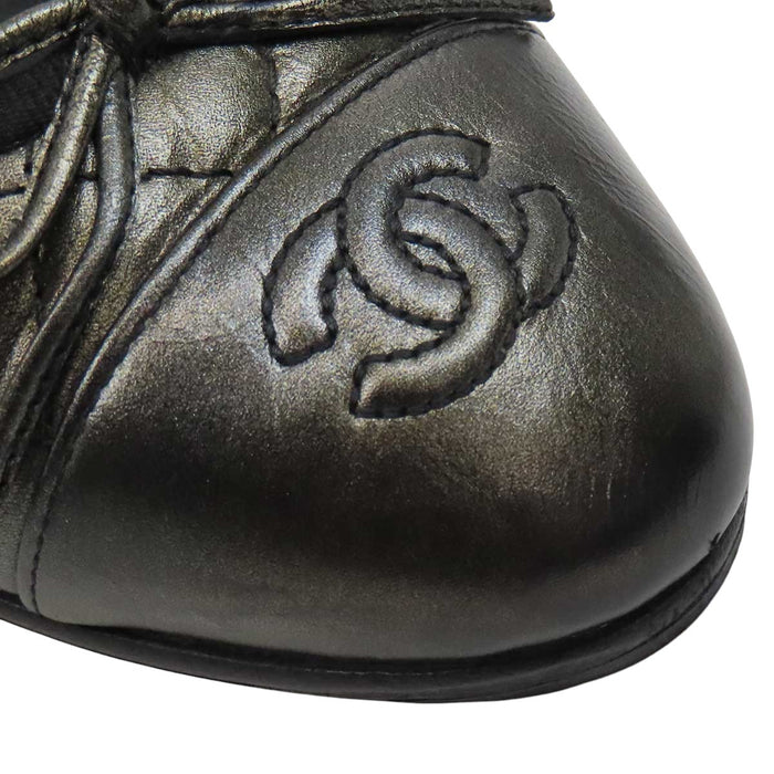 CHANEL 
マトラッセ COCO CC ロゴ リボン フラット レザー 
ココマーク バレリーナ パンプス