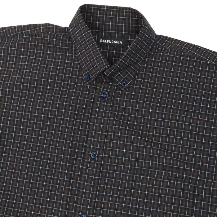 BALENCIAGA 
ロングスリーブ コットン ボタン 
バックロゴ チェック シャツ