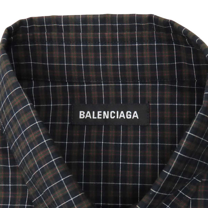 BALENCIAGA 
ロングスリーブ コットン ボタン 
バックロゴ チェック シャツ