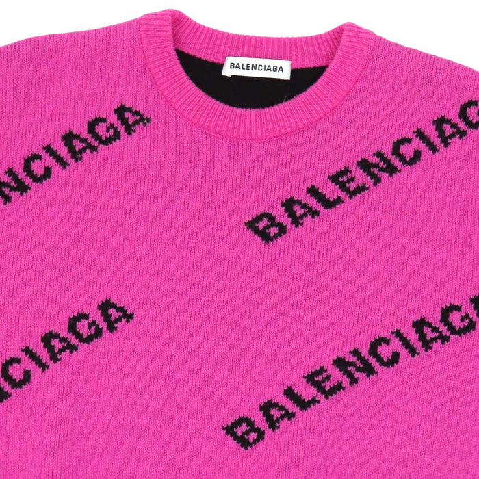 BALENCIAGA 
総柄 ウール クルーネック 
ロゴ 総柄 ニット