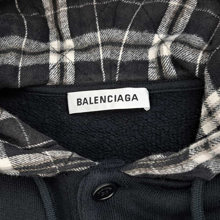 BALENCIAGA 
ロゴ チェック柄 オーバーサイズ スウェット コットン 
ロゴ フード パーカー