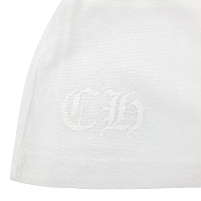 CHROME HEARTS 
Étiquette Scroll, croix CH, coton 
T-shirt à manches longues avec fer à cheval au dos et logo sur la manche