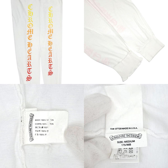 CHROME HEARTS 
Étiquette Scroll, croix CH, coton 
T-shirt à manches longues avec fer à cheval au dos et logo sur la manche