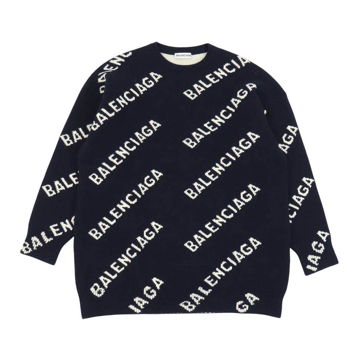 BALENCIAGA 
総柄 クルーネック 
オールオーバーロゴ ウール ニット