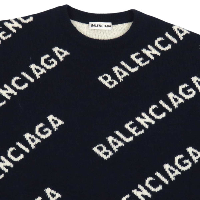 BALENCIAGA 
総柄 クルーネック 
オールオーバーロゴ ウール ニット