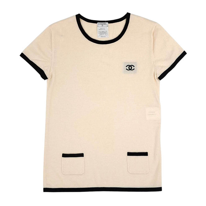 CHANEL 
06C COCO CC ロゴ カシミヤ シルク クルーネック 
ココマーク ショートスリーブ ニット