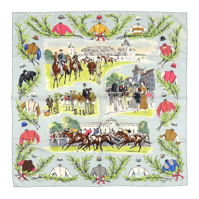 HERMÈS 
Large Silk Scarf 
Carré 90 CHANTILLY Chantilly Racecourse