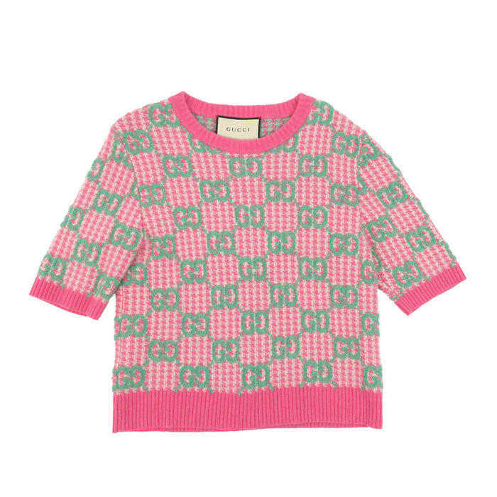 GUCCI 
ロゴ 総柄 ウール クルーネック 
GG ショートスリーブ ニット