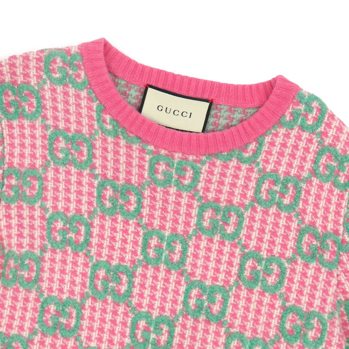 GUCCI 
ロゴ 総柄 ウール クルーネック 
GG ショートスリーブ ニット