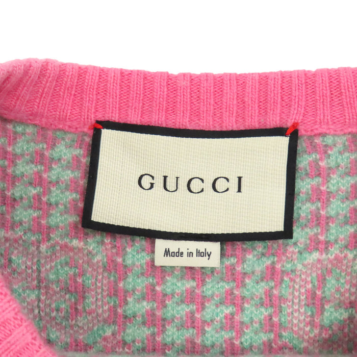 GUCCI 
ロゴ 総柄 ウール クルーネック 
GG ショートスリーブ ニット