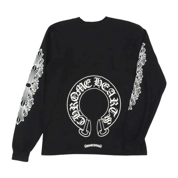 CHROME HEARTS 
CH ロゴ クロス クルーネック 
袖フローラル ホースシュー ロングスリーブ Tシャツ