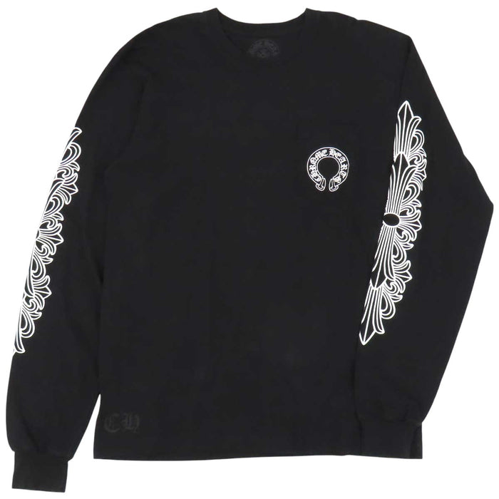 CHROME HEARTS 
CH ロゴ クロス クルーネック 
袖フローラル ホースシュー ロングスリーブ Tシャツ
