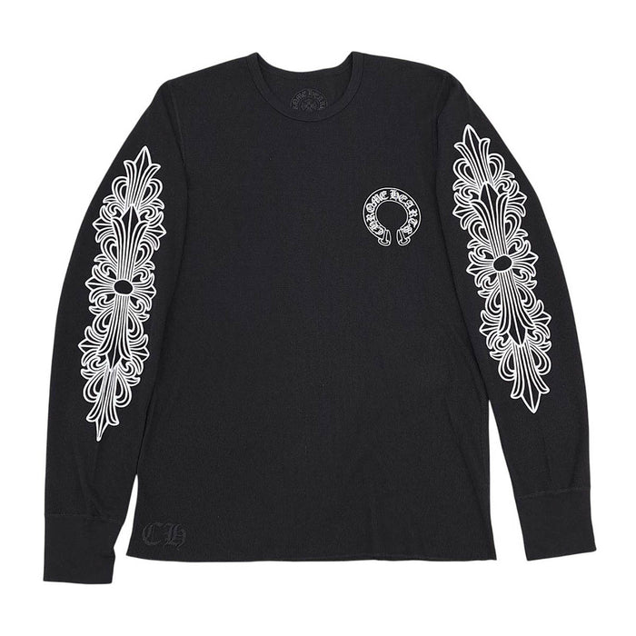 CHROME HEARTS 
CH スクロールラべル クルーネック 
ホースシュー 袖フローラル サーマル ロングスリーブ Tシャツ