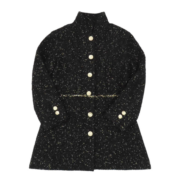 CHANEL 
COCO CC bouton Coco en laine pailletée 
manteau en tweed à motif Coco
