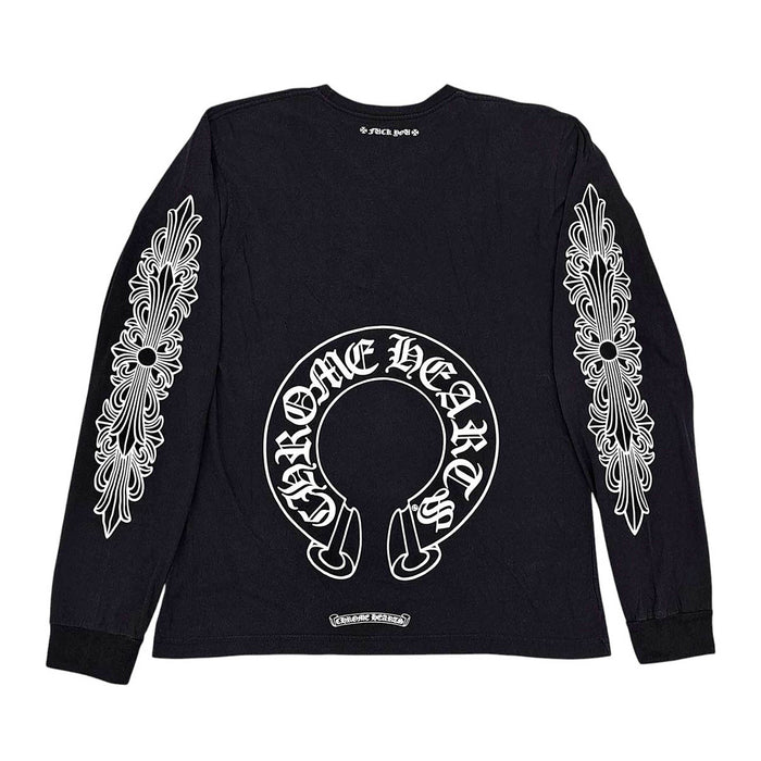 CHROME HEARTS 
CH ロゴ コットン クルーネック 
袖フローラル ホースシュー ロングスリーブ Tシャツ