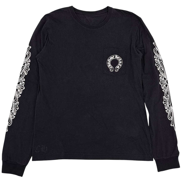 CHROME HEARTS 
CH ロゴ コットン クルーネック 
袖フローラル ホースシュー ロングスリーブ Tシャツ