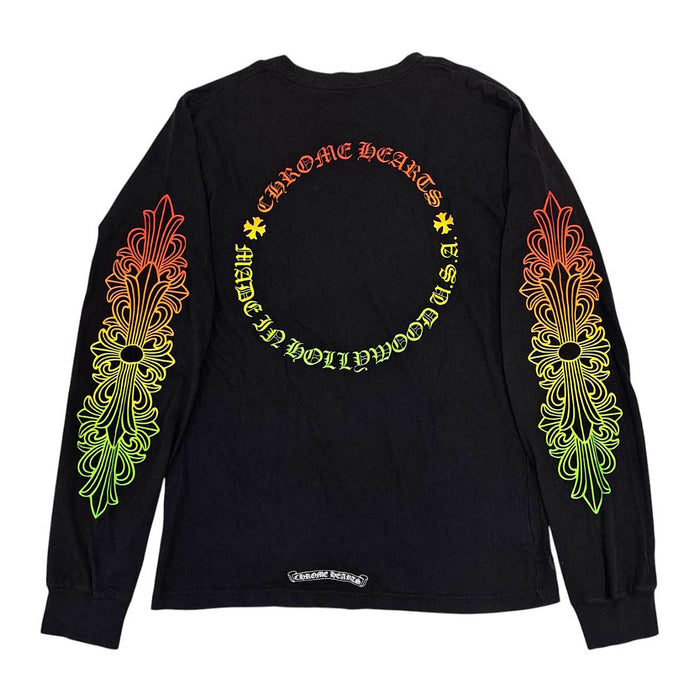 CHROME HEARTS 
CH FRL Circle Logo L/S Tee, T-shirt en coton à col rond avec logo 
Logo circulaire dégradé, manches longues ornées de motifs floraux