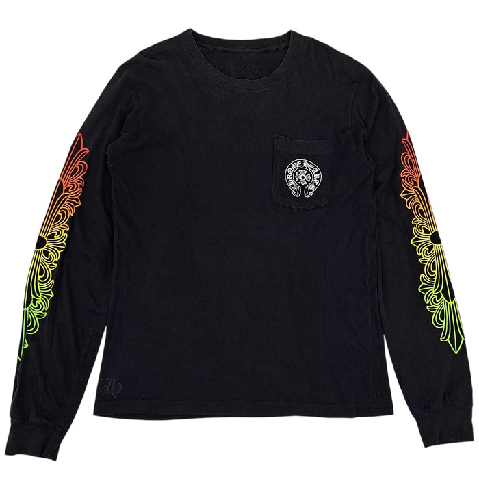 CHROME HEARTS 
CH FRL Circle Logo L/S Tee, T-shirt en coton à col rond avec logo 
Logo circulaire dégradé, manches longues ornées de motifs floraux