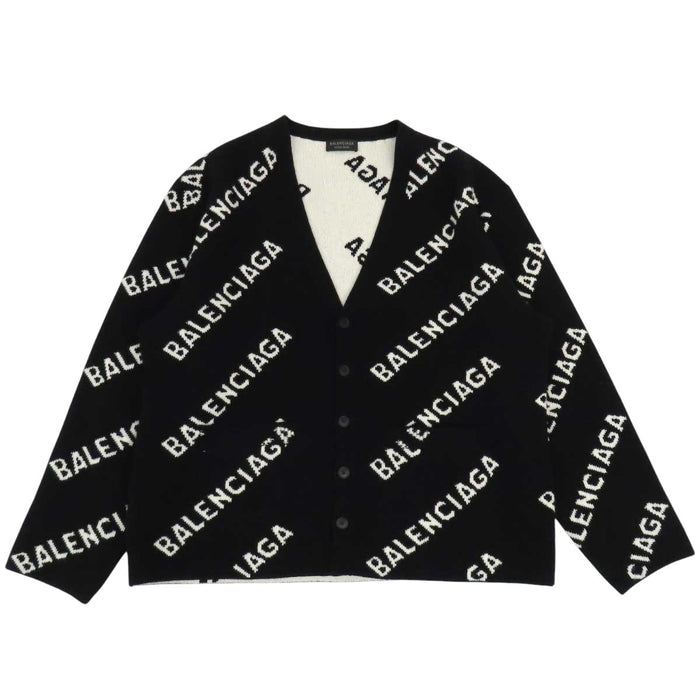 BALENCIAGA 
総柄 Vネック ニット 
オールオーバーロゴ ウール カーディガン