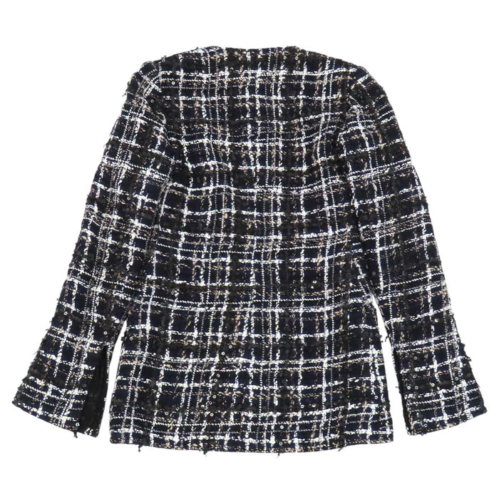 CHANEL 
04A スパンコール ラメ 
ロゴ ツイード ノーカラー ジャケット