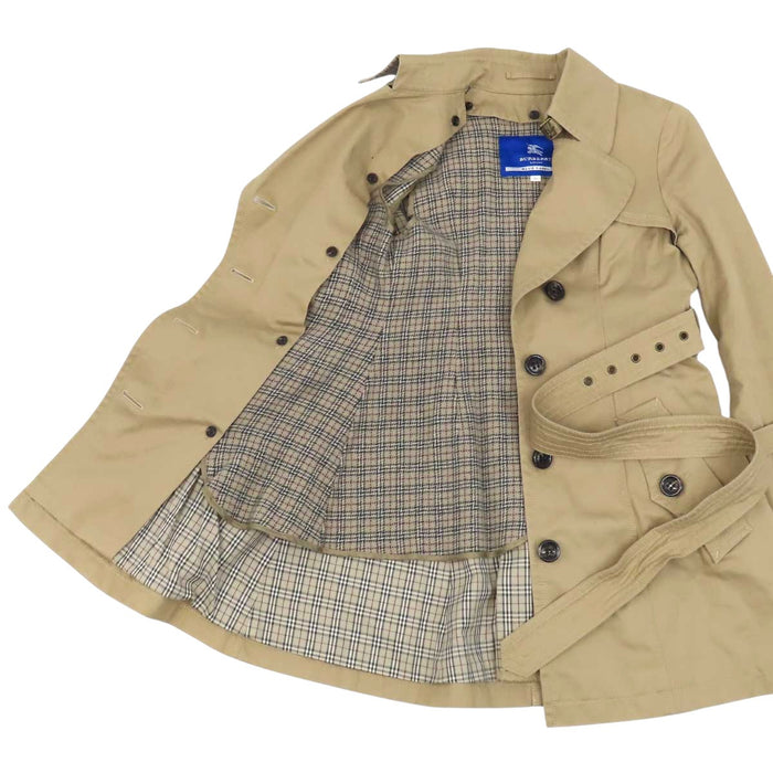 BURBERRY 
BLUE LABEL ベルト 裏地チェック柄 コットン ウール 
ブルーレーベル ライナー付き トレンチコート