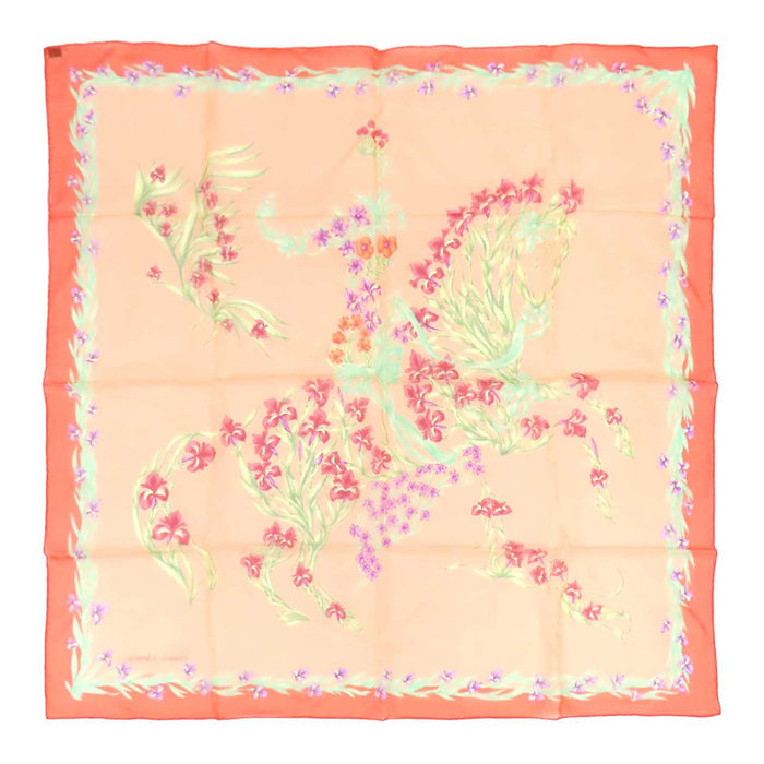 HERMES 
スカーフ 大判 シルク シースルー 
カレ 90 シルクモスリン スカーフ Chaval Fleuri 
花咲く馬 シュヴァル フルリ