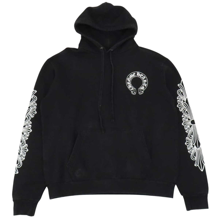CHROME HEARTS 
Sweat-shirt en coton molletonné à croix CH 
Hoodie à motif floral sur les manches et fer à cheval