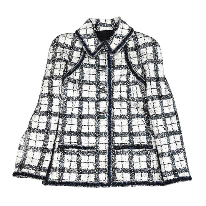 CHANEL 
COCO CC ココボタン 17K チェック柄 ポリエステル 
ココマーク スパンコール ジャケット