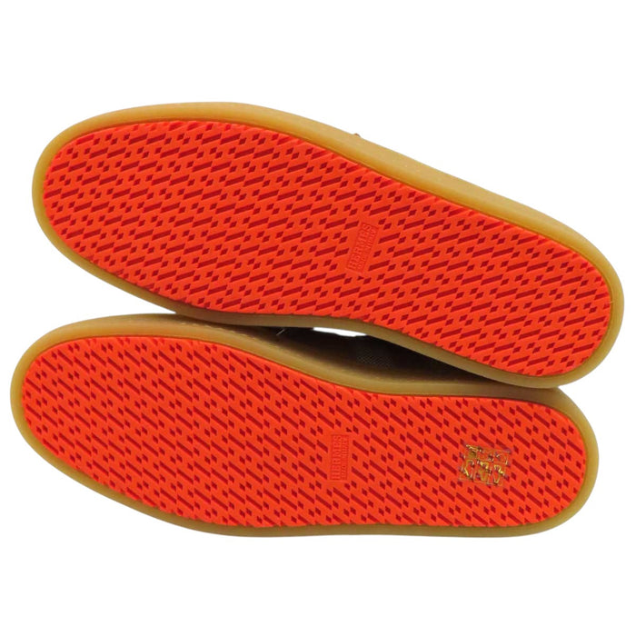 HERMES 
H logo low-top canvas leather lace-up 
Boomerang sneakers